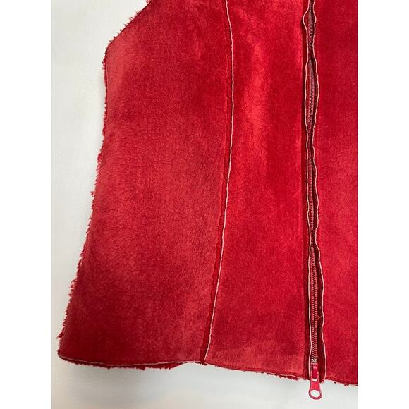 Suede Vest Womens Medium Red Leather Fleece Sleeveless Full Zip Jacket Coat - Picture 3 of 15